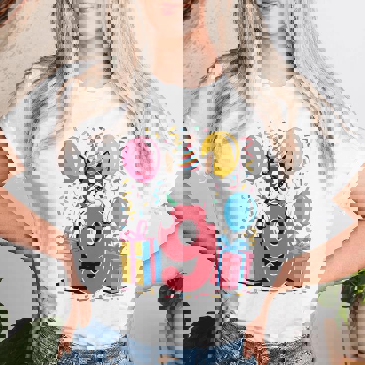 9歳の誕生日 男の子 女の子 9歳 9歳 ボストンテリア 長袖tシャツ レディースTシャツ 彼女への贈り物