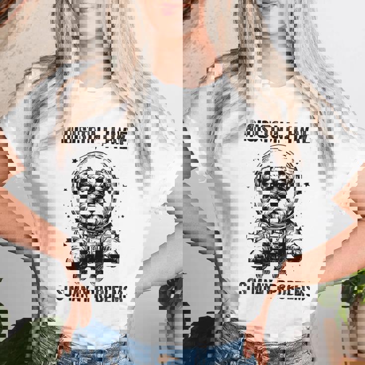 Dog Dad Mompace ヒューストン問題ミニチュアシュナウザー レディースTシャツ 彼女への贈り物