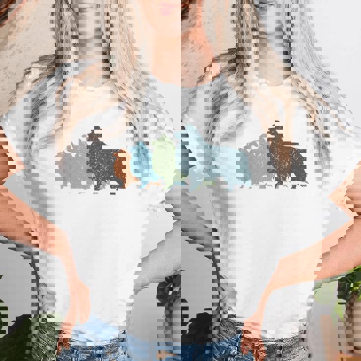 Dog Mom & Dad シルエット ヴィンテージ シェルティ シェットランド シープドッグ レディースTシャツ 彼女への贈り物