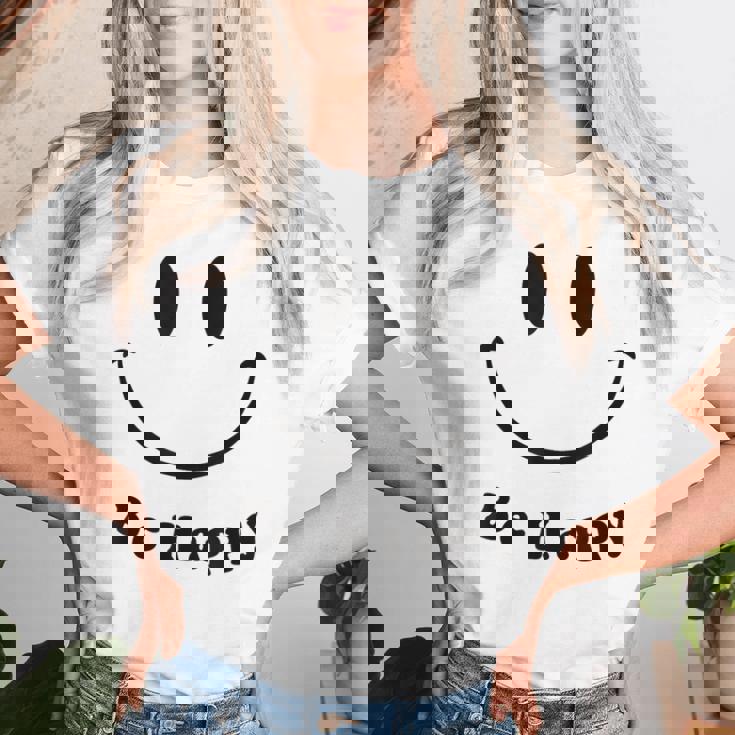 Be Happy Groovy スマイルフェイス かわいい ハッピーピース スマイルフェイス レディースTシャツ 彼女への贈り物