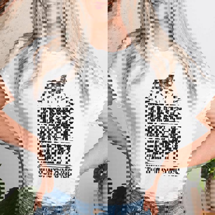 Horses Make Me Happy 楽しい馬愛好家 農家乗馬 レディースTシャツ 彼女への贈り物