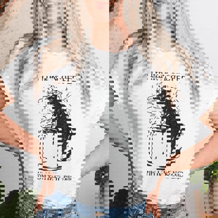 Magic Coffee Cat 面白い猫 レディースTシャツ 彼女への贈り物