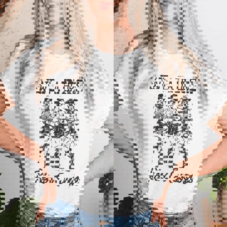 Save A Horse Ride A Cowgirl レトロ ウエスタン ロデオ カントリーガール レディースTシャツ 彼女への贈り物