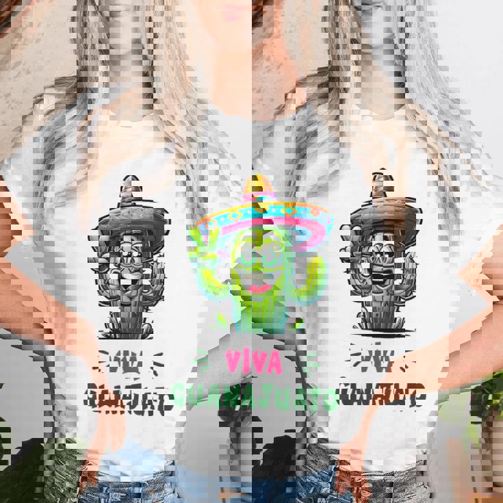 Viva Guanajuato Mexico Cactus ビバ・グアナファト・メキシコ サボテン・ソンブレロ レディースTシャツ 彼女への贈り物