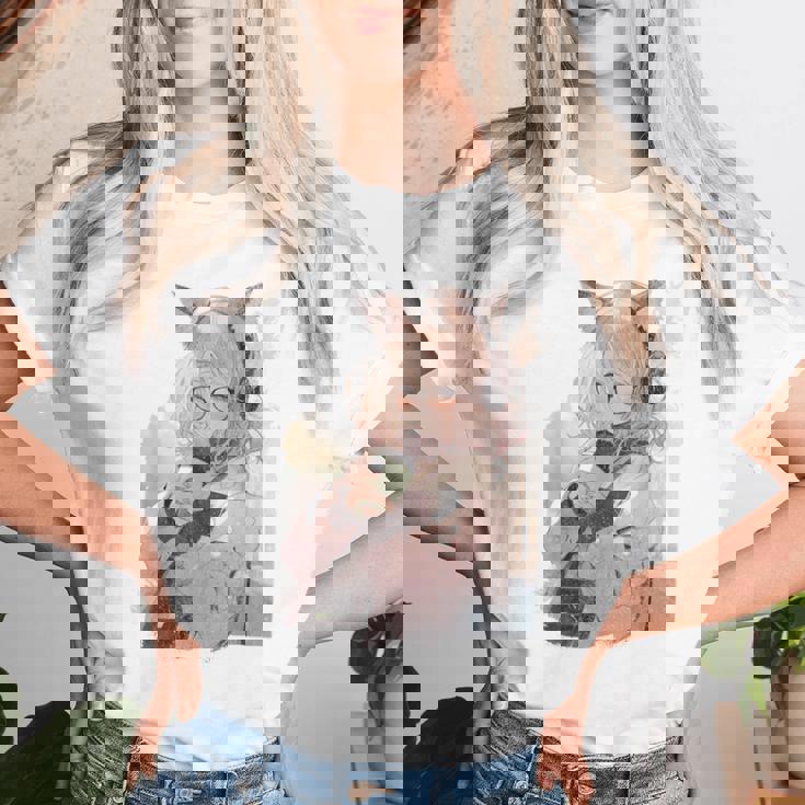 アニメ ワイフ かわいい アニメ 漫画 猫 女の子 甘い レトロ 日本 レディースTシャツ 彼女への贈り物