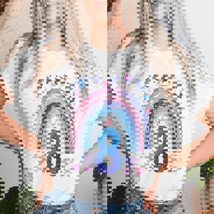 キッズ 誕生日 8 女の子 レインボー 水彩 8歳 レディースTシャツ 彼女への贈り物