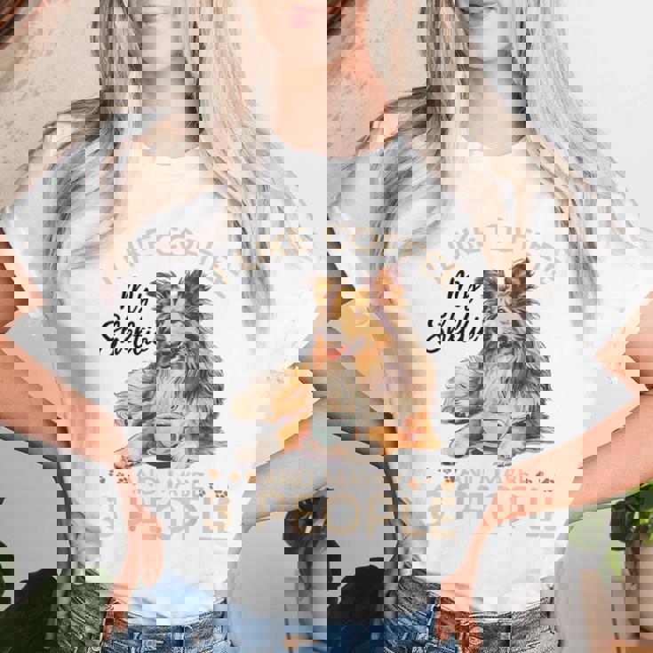 シェットランド・シープドッグ犬用シェルティ I Like Coffee Myheltie レディースTシャツ 彼女への贈り物