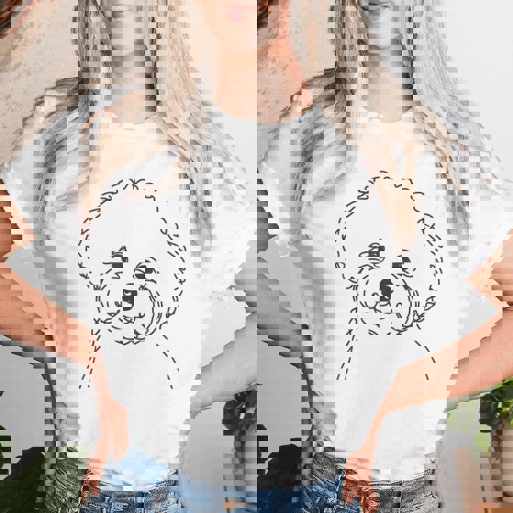 ラインアート Dad Mom Dog ビションフリーゼ レディースTシャツ 彼女への贈り物