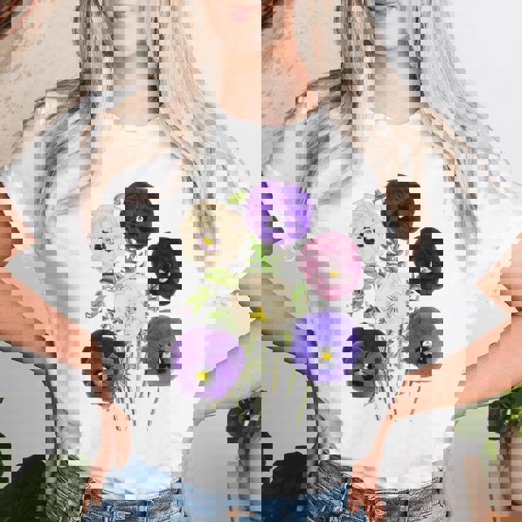 ヴィンテージ パンジー 花 ガーデニング パンジー 恋人 レディースTシャツ 彼女への贈り物