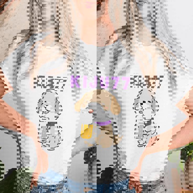 喜寿祝い ビール好き 酒好き 犬好き 父 母 男性 女性 77歳お祝い かわいい おもしろ 長袖tシャツ レディースTシャツ 彼女への贈り物