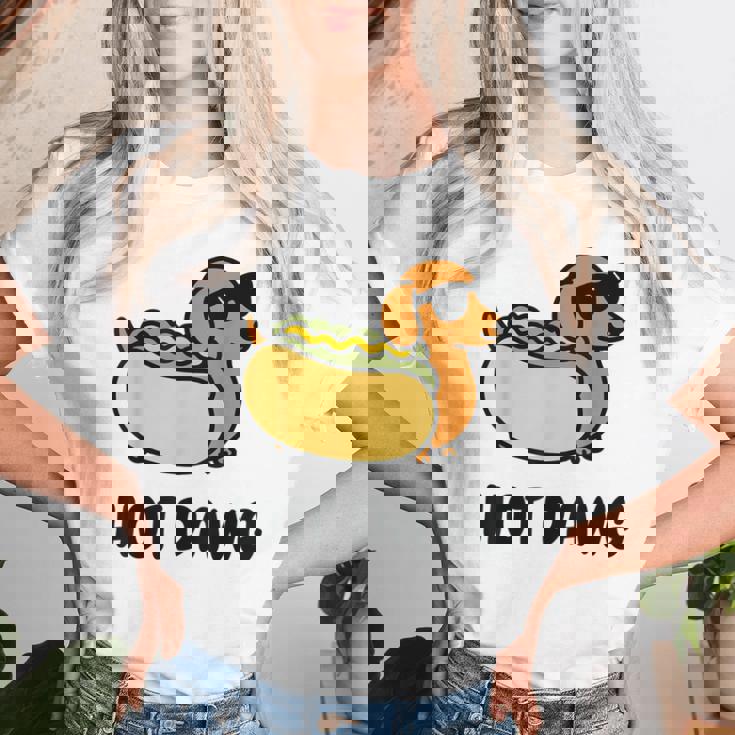 面白い犬 ホットドッグ 食通 駄洒落ギフト 男性 女性 キッズ 男の子 女の子 レディースTシャツ 彼女への贈り物