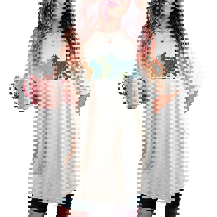 Dog Mom & Dad シルエット ヴィンテージ シュナウザー レディースオーバーサイズコンフォートTシャツ