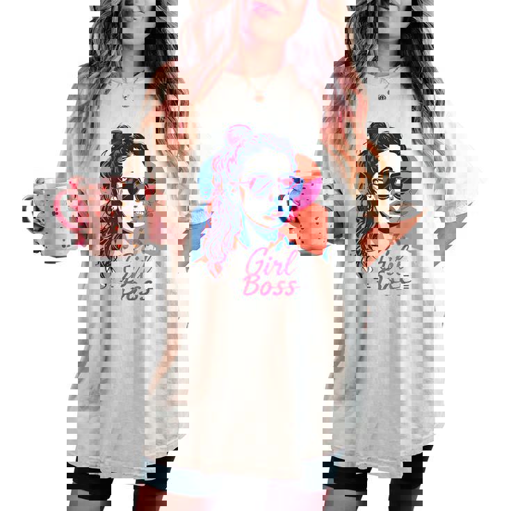 Girl Boss ポップアート セルフエンパワーメント レトロ 1950年代 レディースオーバーサイズコンフォートTシャツ