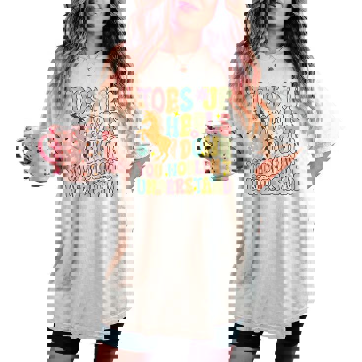 Groovy 乗馬 乗馬 乗馬 つま先アップ ヒールダウン レディースオーバーサイズコンフォートTシャツ