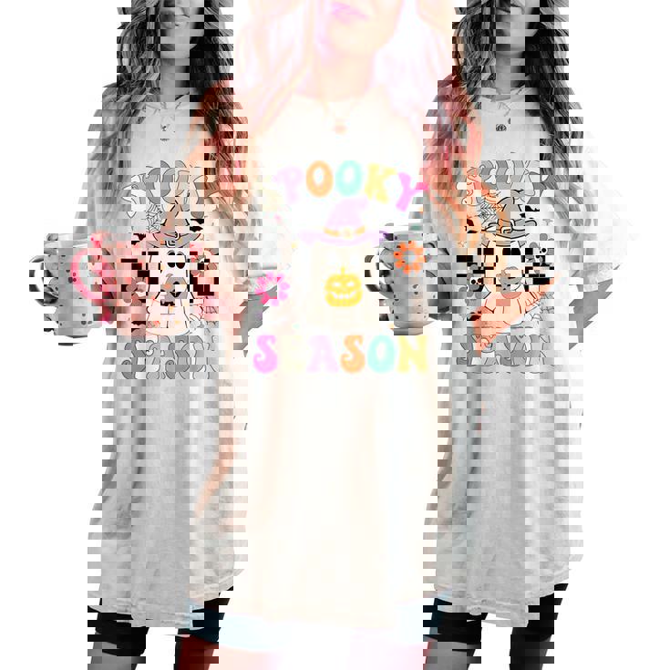 Groovypookyeason レトロ ゴースト 持株 パンプキン ハロウィン レディースオーバーサイズコンフォートTシャツ