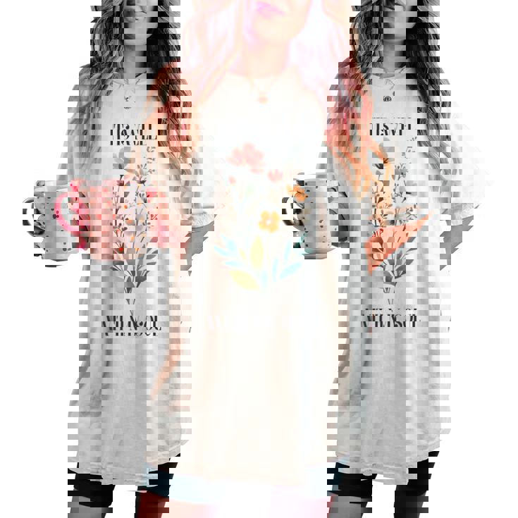 It Is Well With Myoul Christian 花柄 引用 クリスチャン 長袖tシャツ レディースオーバーサイズコンフォートTシャツ