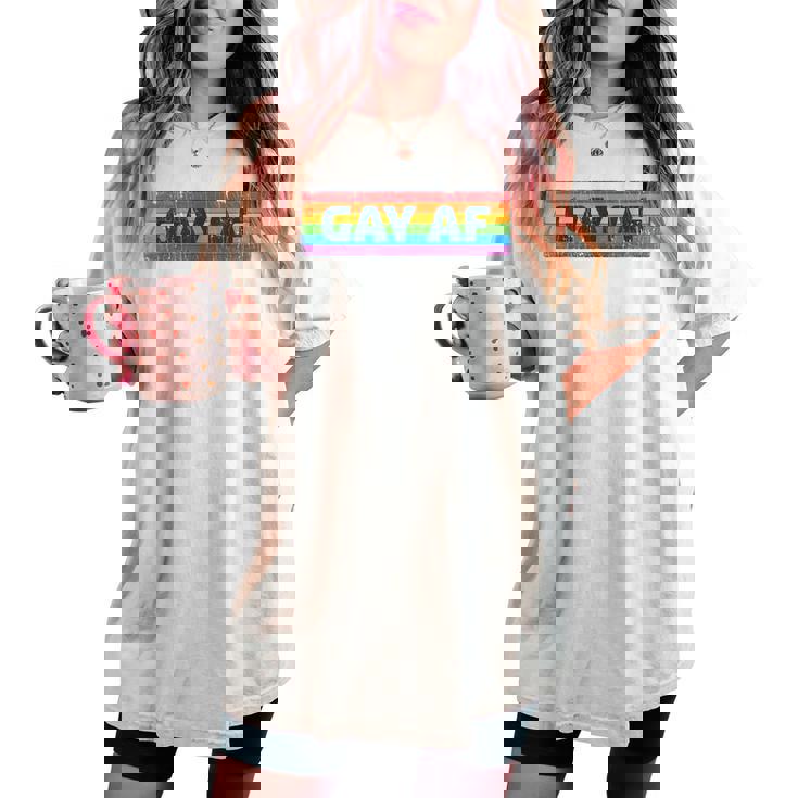 Lgbtq Gay Af Pride Lgbt Ally Rainbow Flag Retrointage レディースオーバーサイズコンフォートTシャツ