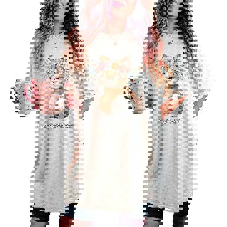 Life Is Better With Bunnies 水彩 ウサギ 花柄 ウサギ レディースオーバーサイズコンフォートTシャツ