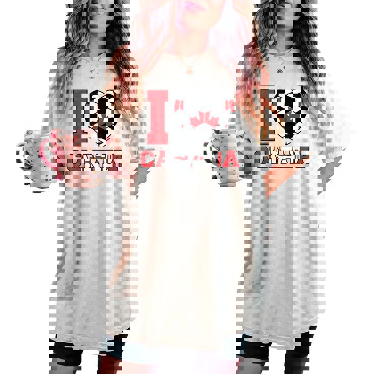 I Love Canada サッカーボール 男の子 女の子 キッズ カナダ国旗 レディースオーバーサイズコンフォートTシャツ