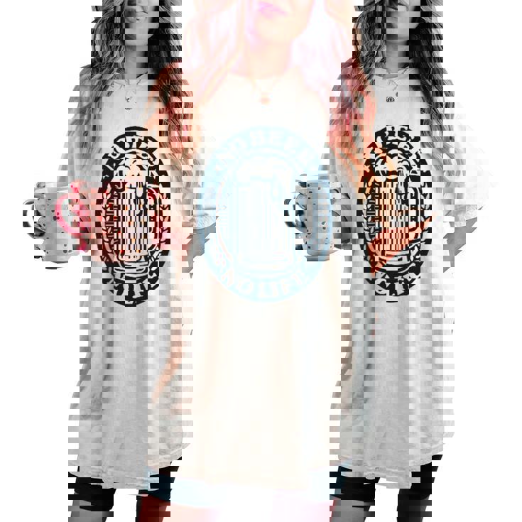 No Beer No Life ヴィンテージ飲料 ビール愛好家向け 左胸 レディースオーバーサイズコンフォートTシャツ