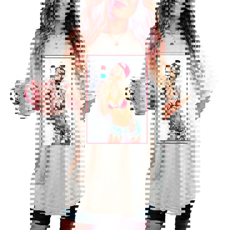 Sexy Girl グラフィックtシャツ セクシーアイスポップピンナップ 3 バックプリント レディースオーバーサイズコンフォートTシャツ