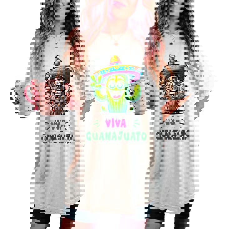 Viva Guanajuato Mexico Cactus ビバ・グアナファト・メキシコ サボテン・ソンブレロ レディースオーバーサイズコンフォートTシャツ