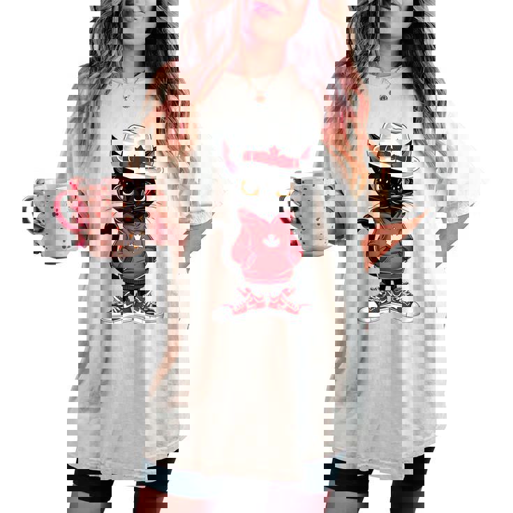 カナダデー 面白い クール 黒猫 カナダ国旗 キッズ 女の子 男の子 レディースオーバーサイズコンフォートTシャツ カナダデー 面白い クール 黒猫 カナダ国旗 キッズ 女の子 男の子 レディースオーバーサイズコンフォートTシャツ