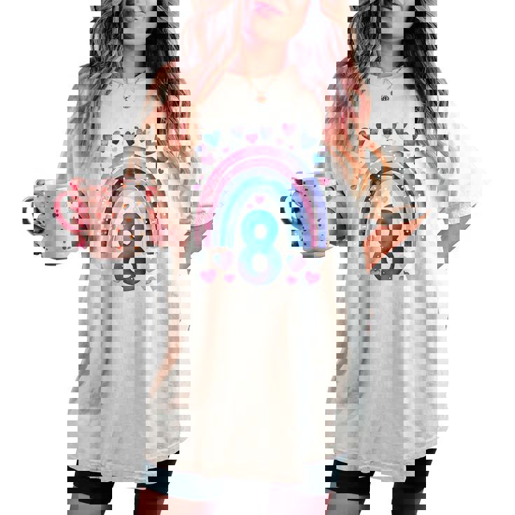 キッズ 誕生日 8 女の子 レインボー 水彩 8歳 レディースオーバーサイズコンフォートTシャツ