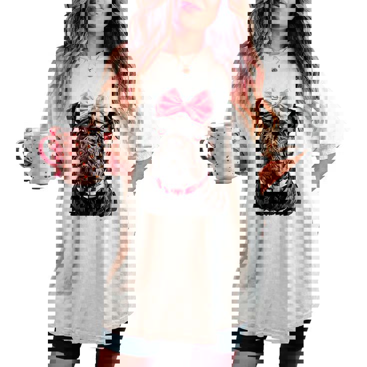 コケット ボウケーン コルソ 犬 ママ ピンクリボン 女の子 レディースオーバーサイズコンフォートTシャツ コケット ボウケーン コルソ 犬 ママ ピンクリボン 女の子 レディースオーバーサイズコンフォートTシャツ