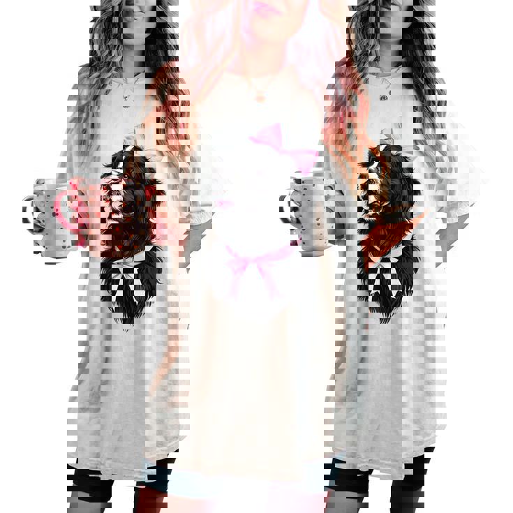 コケット リボン ニューファンドランド 犬 犬 ママ ピンクリボン 女の子 レディースオーバーサイズコンフォートTシャツ