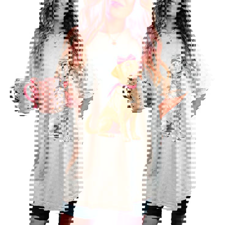 コケットボウ ラブラドールレトリバー 犬 ラボ ママ ピンクリボン 女の子 レディースオーバーサイズコンフォートTシャツ