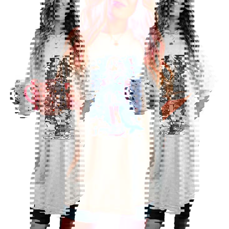 シャーク ワイフ 東京 アニメ ワイフ 女の子 かわいい カワイイ 漫画 レトロ 長袖tシャツ レディースオーバーサイズコンフォートTシャツ