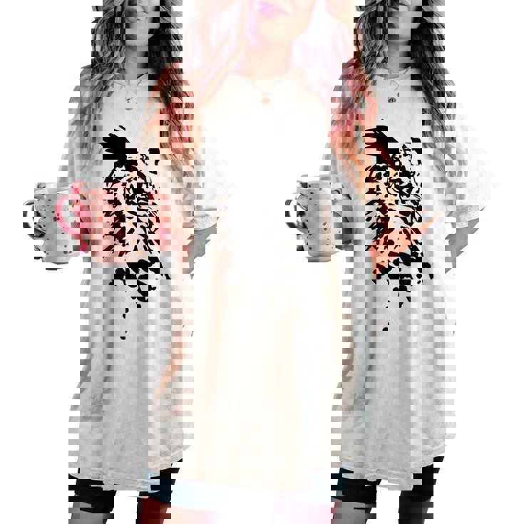 フクロウ -ブラックホワイト-クールな女性男性子供動物 Owl レディースオーバーサイズコンフォートTシャツ