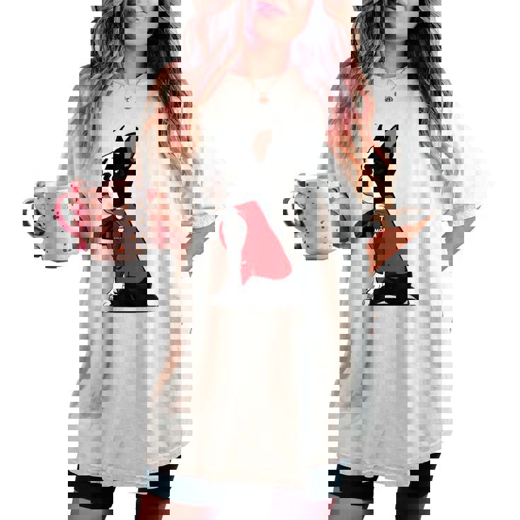 ボストンテリア I Love Mom タトゥーシャツ 面白いボストンテリア レディースオーバーサイズコンフォートTシャツ