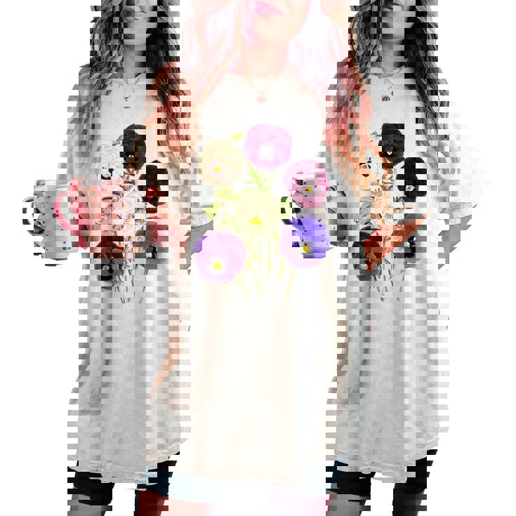 ヴィンテージ パンジー 花 ガーデニング パンジー 恋人 レディースオーバーサイズコンフォートTシャツ