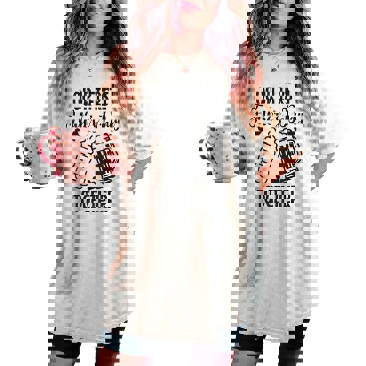 初めての父の日 Together Beer First Time Dad レディースオーバーサイズコンフォートTシャツ