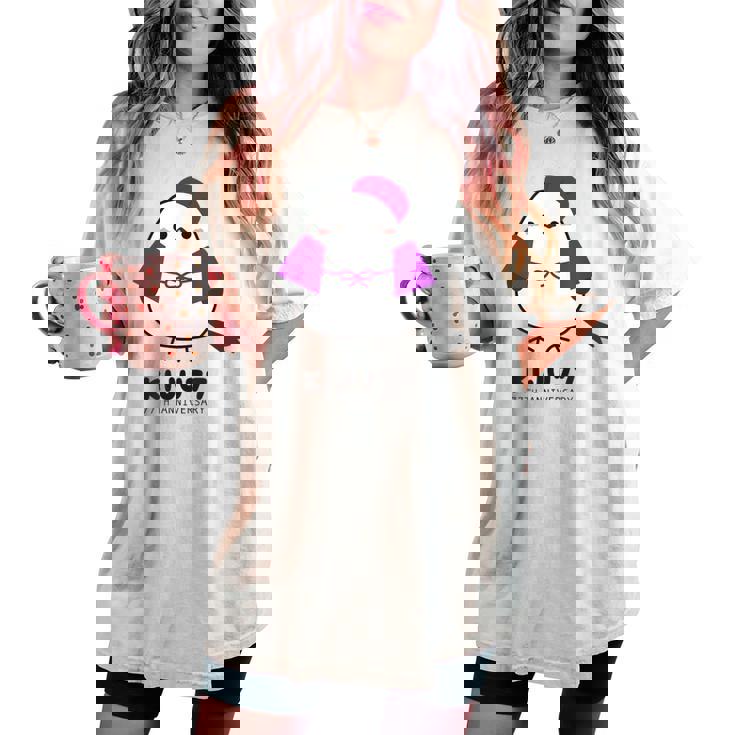 喜寿祝い シマエナガ 鳥 北海道 男性 父 女性 母 ちゃんちゃんこ 喜寿お祝い 77歳 かわいい レディースオーバーサイズコンフォートTシャツ