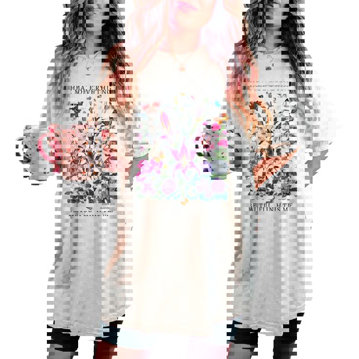 花柄 クリスチャン ティー 聖書 詩 伝道の書 3 レディースオーバーサイズコンフォートTシャツ