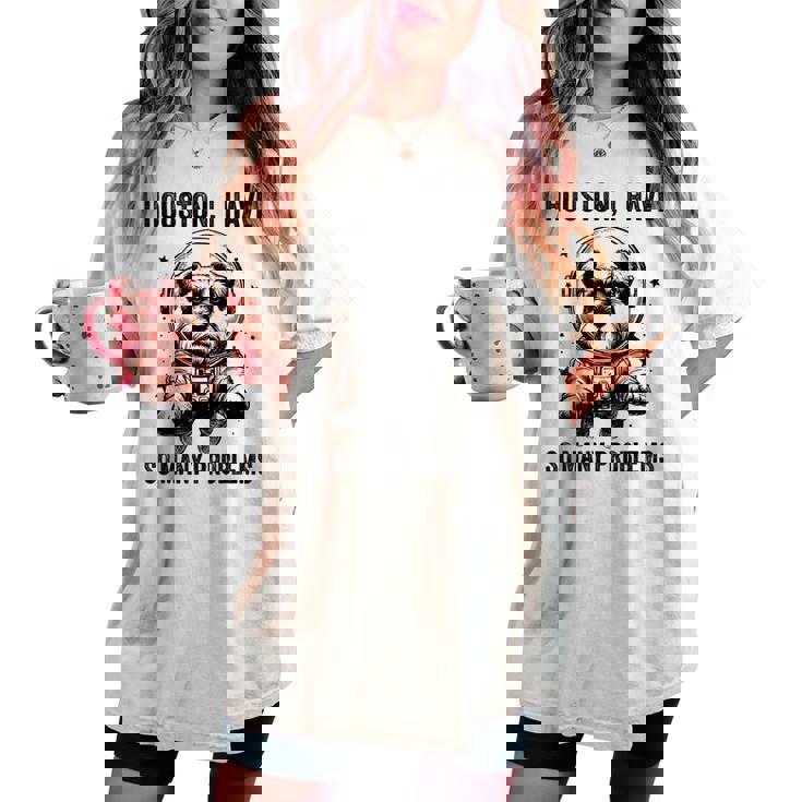 Dog Dad Mompace ヒューストン問題ミニチュアシュナウザー レディースオーバーサイズコンフォートTシャツ