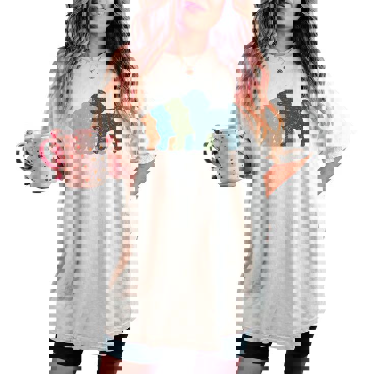 Dog Mom & Dad シルエット ヴィンテージトイプードル レディースオーバーサイズコンフォートTシャツ