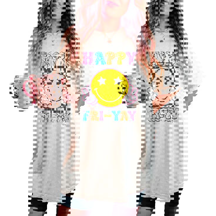 Happy Fri-Yay Groovy Teacher Friday Weekend Fri Yay Women's Oversized Comfort T-shirt