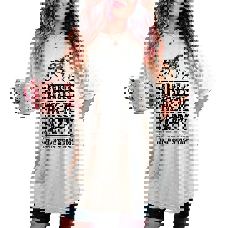 Horses Make Me Happy 楽しい馬愛好家 農家乗馬 レディースオーバーサイズコンフォートTシャツ