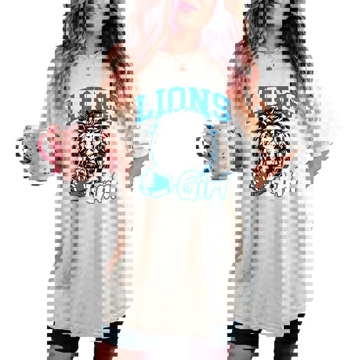 Lions Girl Messy Bun Sports Fan Team Women's Oversized Comfort T-shirt