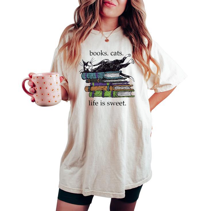 Livres Cats Life Isweet Cats Books Lover Women T-shirt oversize confortable pour femme