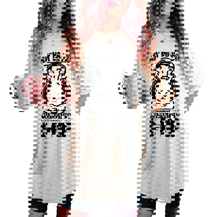 No Puedo Oírte Estoy Escuchando K-Pop Cute Rabbit Kpop Cuello Camiseta extragrande cómoda para mujer