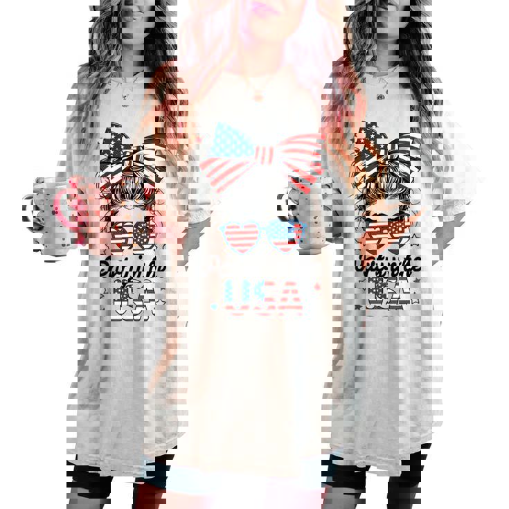 Party In Usa Girls 4Th Of July Daughter Messy Bun Usa Women's Oversized Comfort T-shirt