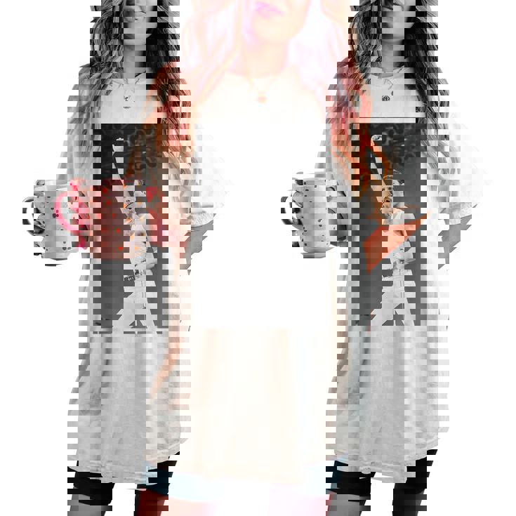 Queen Live Aid フレディ・マーキュリー・ウェンブリー・スタジアム 1985 レディースオーバーサイズコンフォートTシャツ