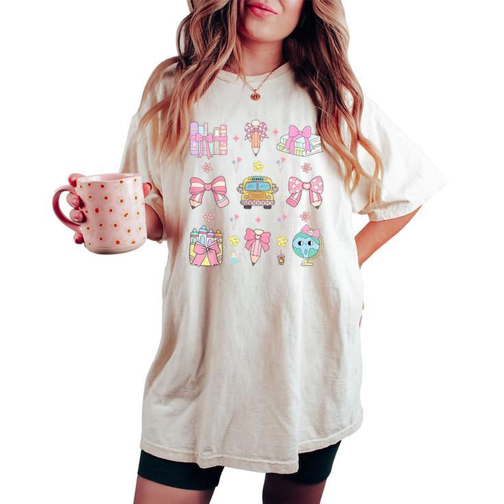 Teacher Shirts With Bow & Pencil Graphic - Oversized Comfort Tshirt For Women Educators