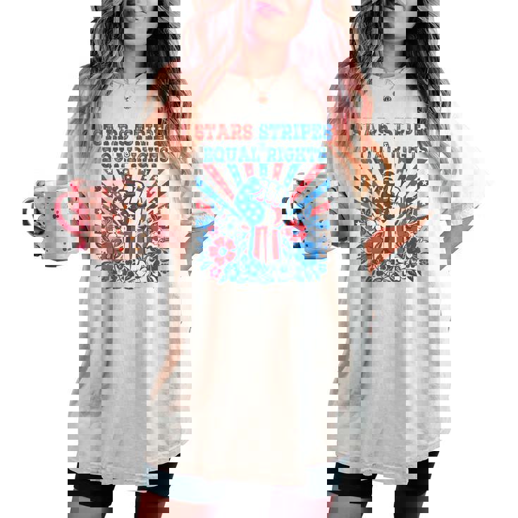 Stars Stripes And Equal Rights 4Th Of July Feminist Floral Women's Oversized Comfort T-shirt