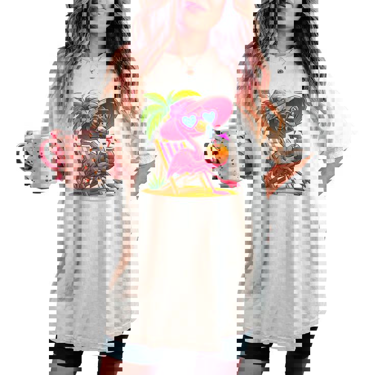 Summer Vibes Pink Flamingo Beach Palm Tree Summer Vacation Women's Oversized Comfort T-shirt